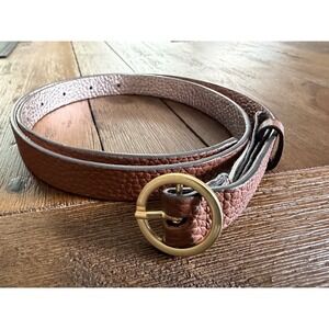 Boden Womens Tan Brown Pebbled Leather Slim Belt Gold Round Buckle Size S A0294